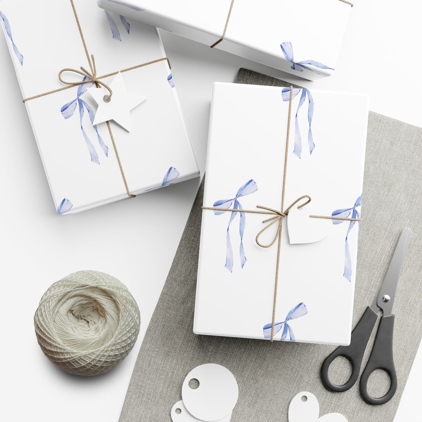 Delicate Blue Bow Gift Wrapping Paper – Hand-Painted Style Ribbon Pattern on White