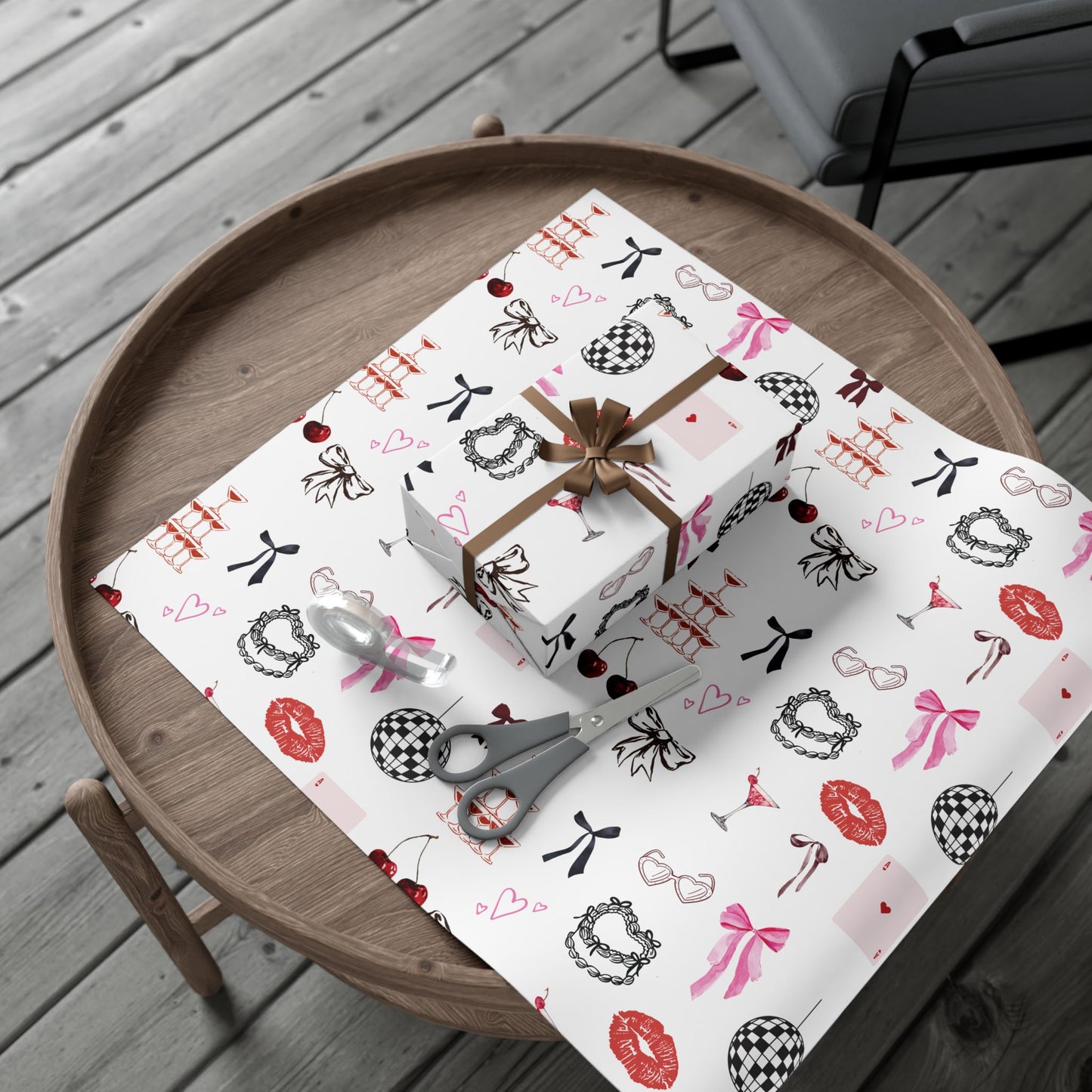 Edge of Romance Wrapping Paper | White Background Gift Wrap with Chic Sticker-Inspired Design