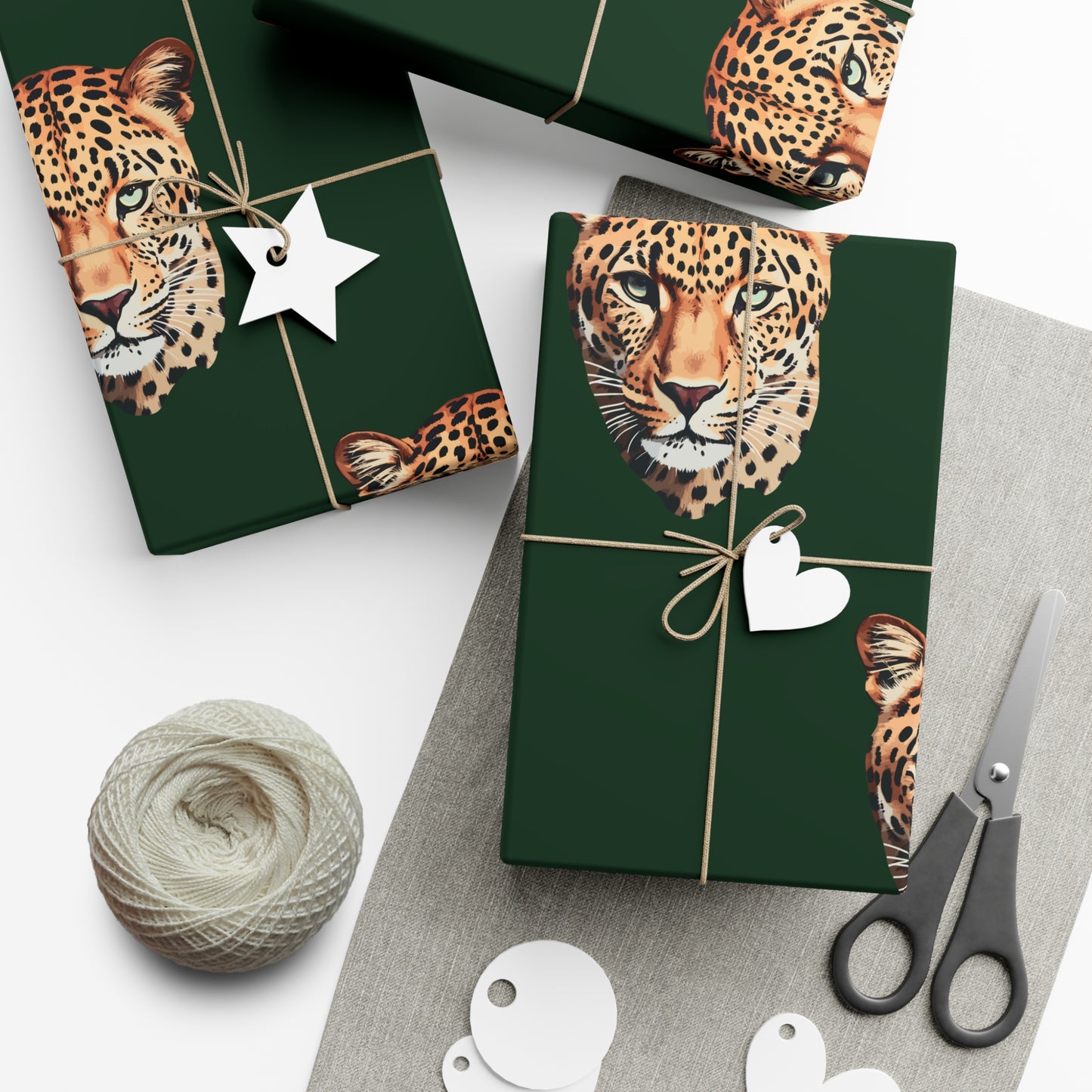 Leopard Head on Signature Midnight Pine Wrapping Paper