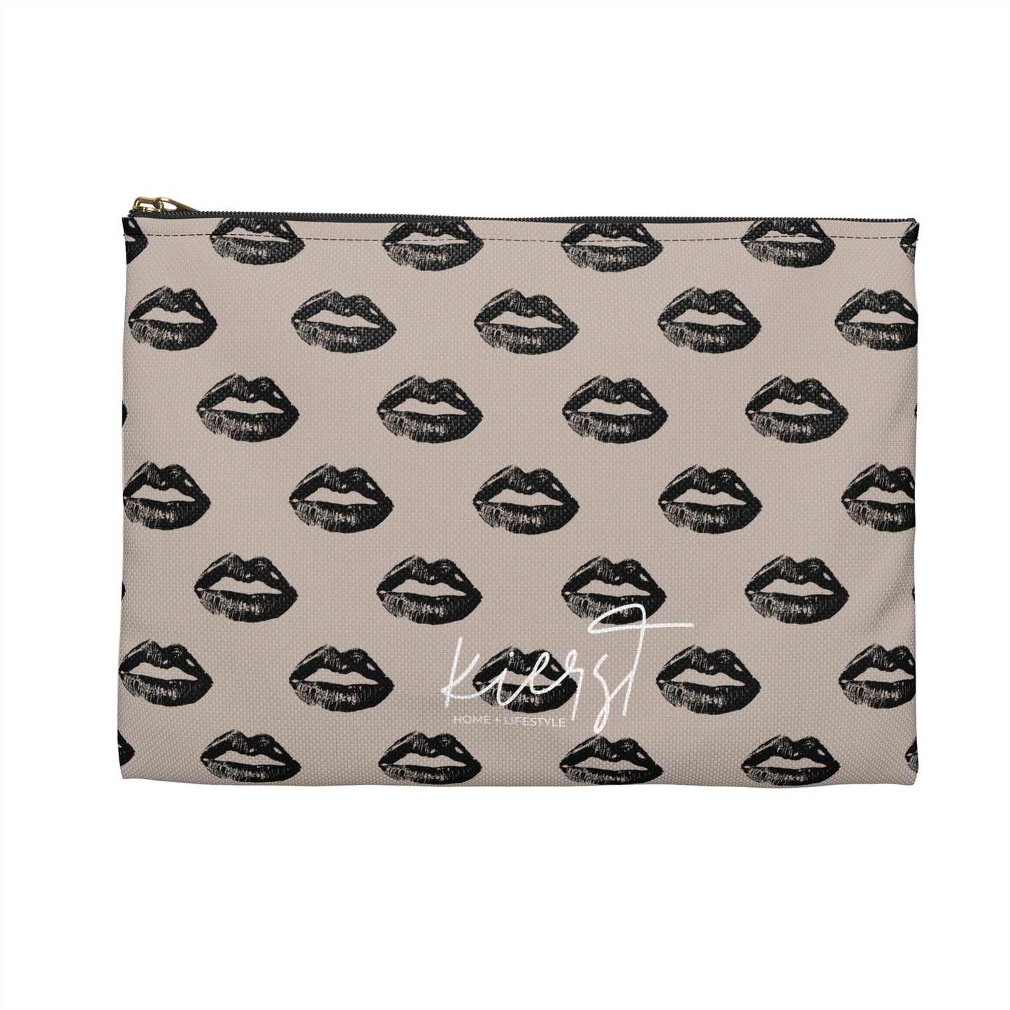 Black Lips on Oat Accessory Pouch | Bold Meets Neutral