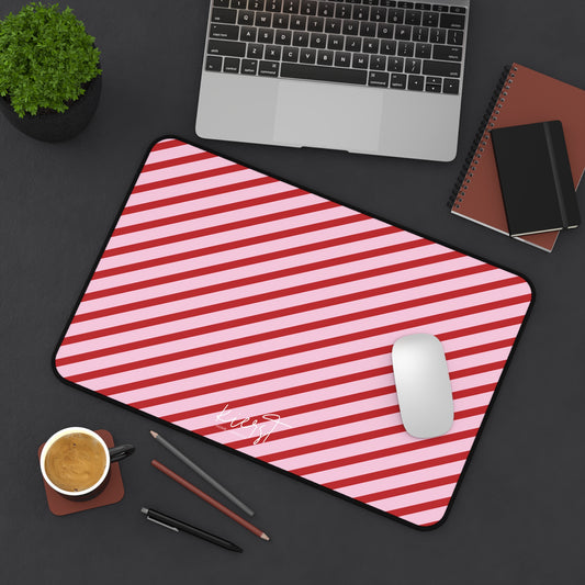 Holiday 25 Pink and Red Diagonal Striped Desk Mat