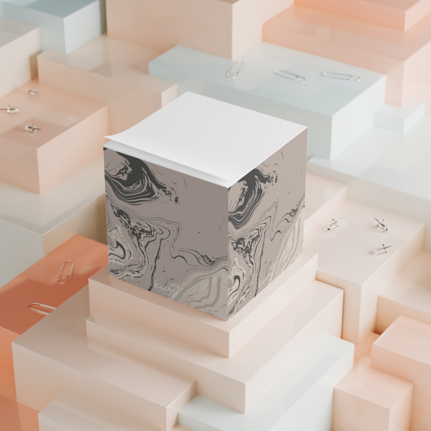 Cream, Grey, and Taupe Marble Note Cube | Earthy Elegance
