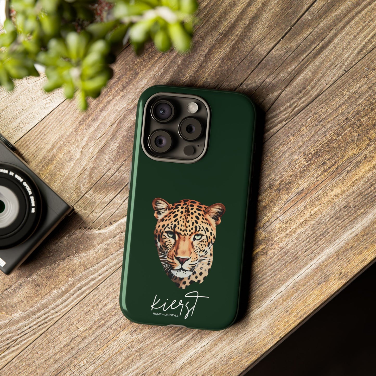 Leopard Head on Signature Midnight Pine iPhone Case | Designed to Stand Out