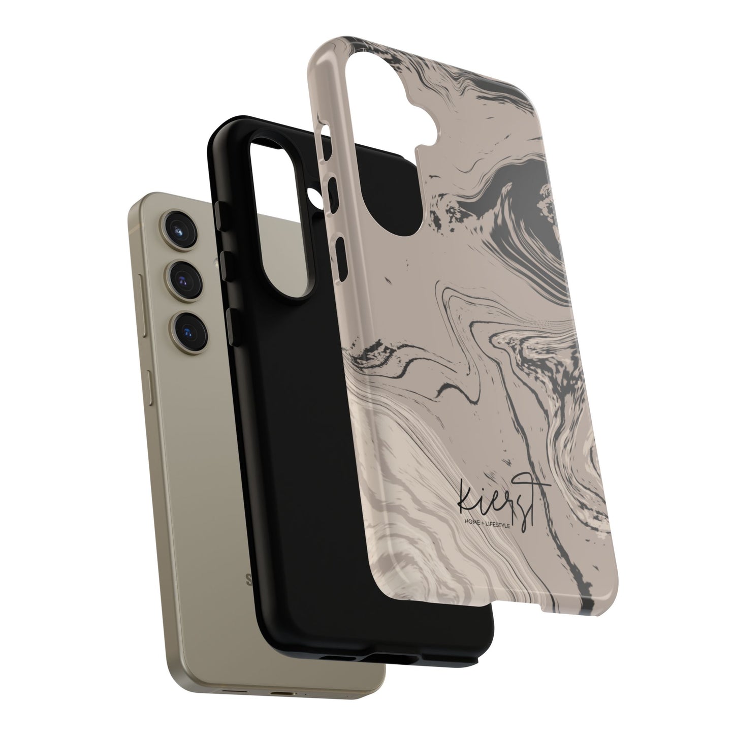Cream, Grey, and Taupe Marble Samsung Galaxy Phone Case | Rich Swirls, Neutral Motion