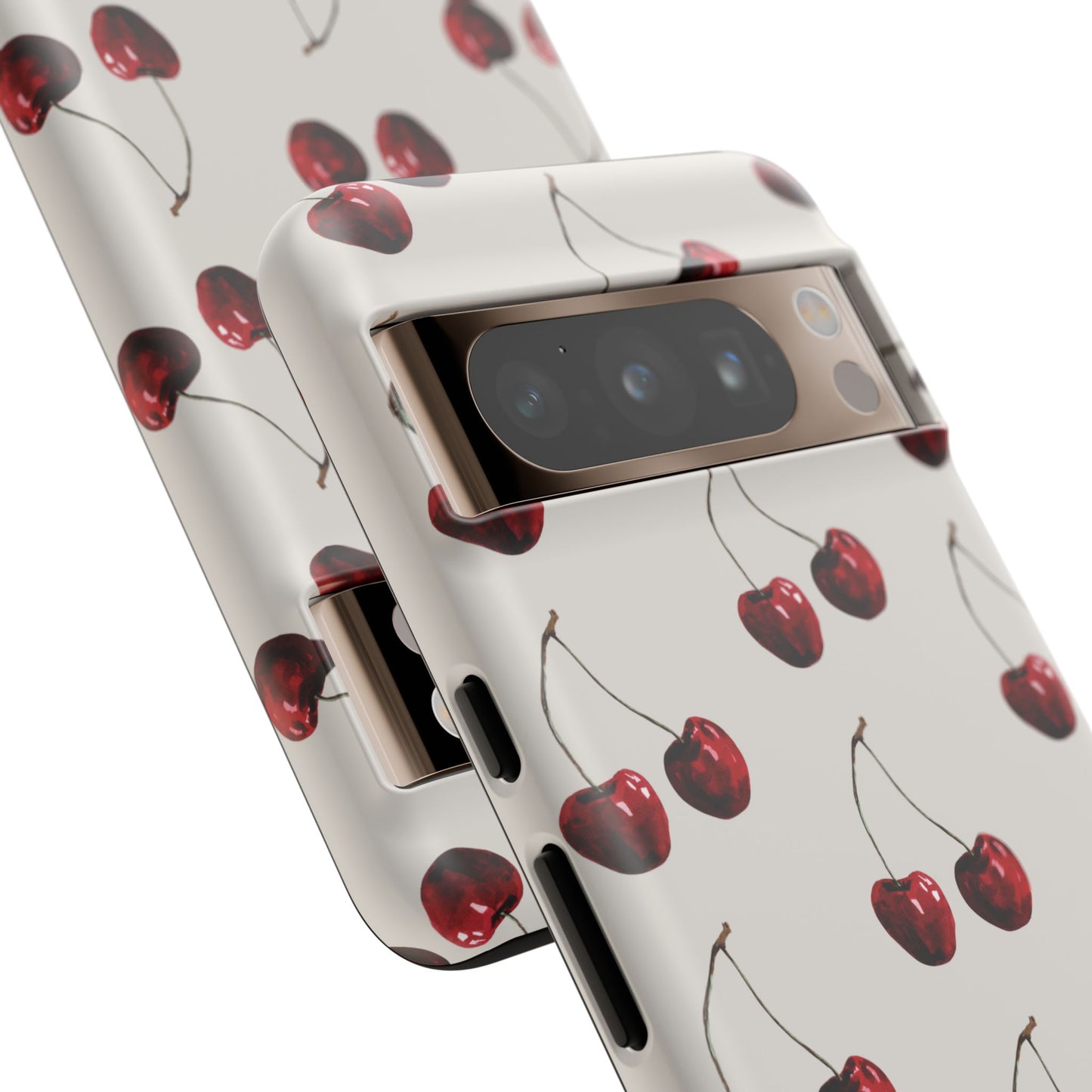 Moody Cherry Stems on White Bone Google Pixel Case | Sultry Minimalism Meets Everyday Utility