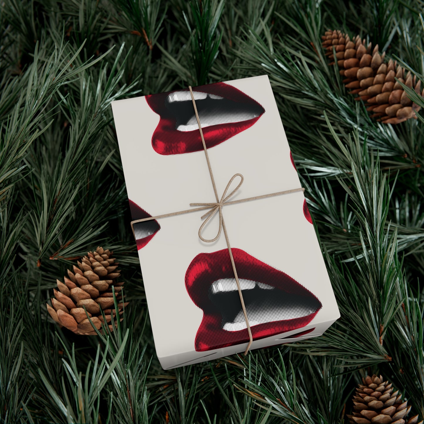 Vintage Red Lips Gift Wrapping Paper – Glossy Pop Art Mouths on Bone Color