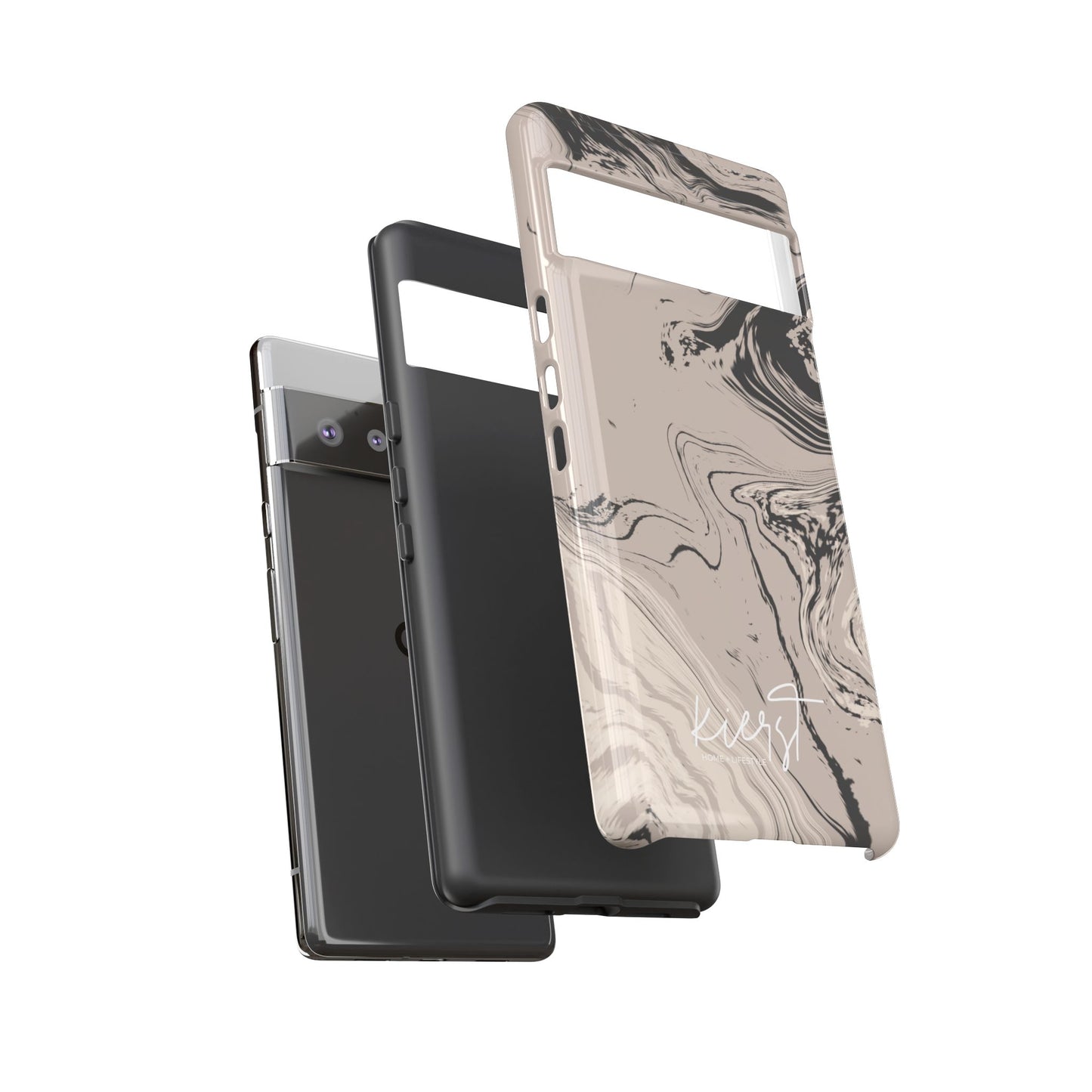 Cream, Grey, and Taupe Marble Google Pixel Case | Grounded Neutrals, Expressive Detail