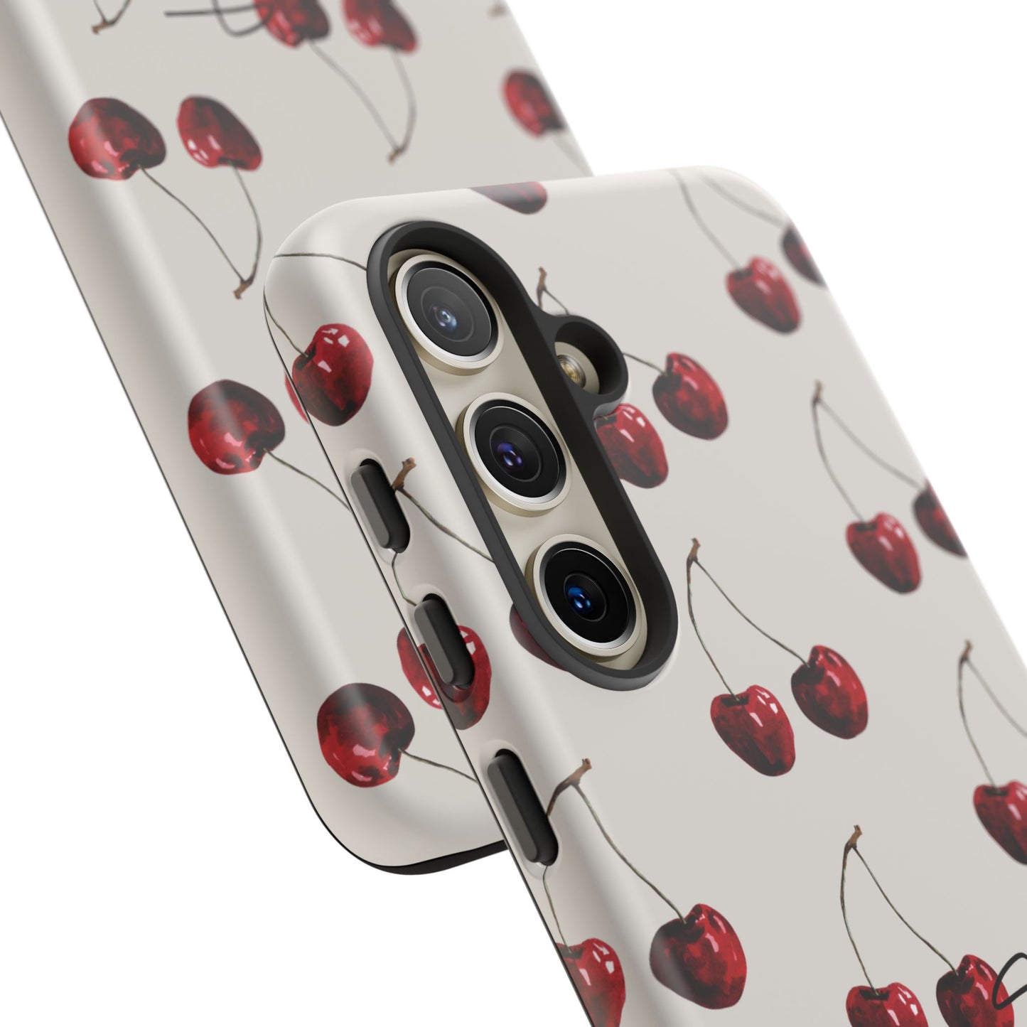 Moody Cherry Stems on White Bone Samsung Galaxy Case | Understated Luxury With A Playful Bite