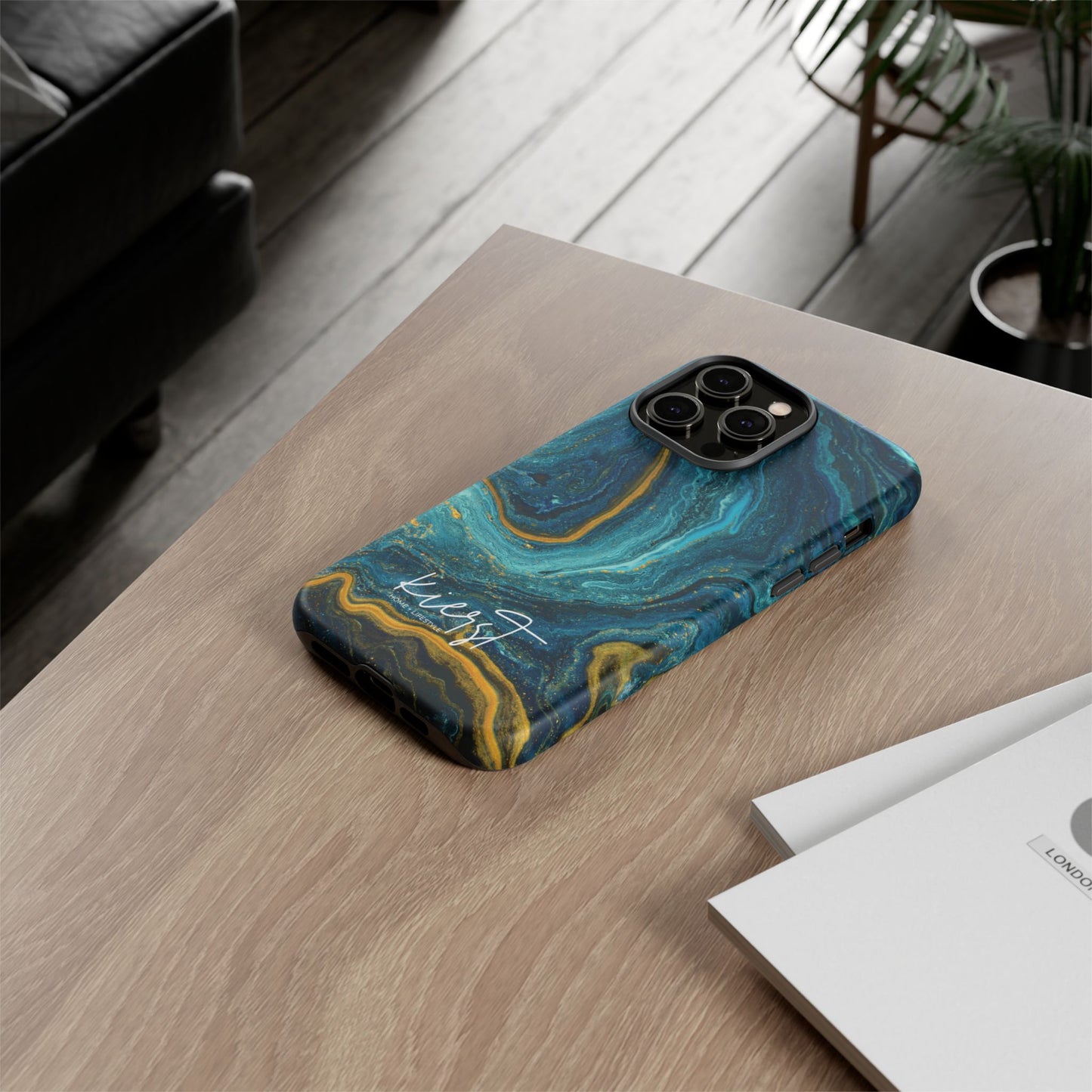 Gold & Teal Marble iPhone Case | Swirled Boldness, Everyday Luxury