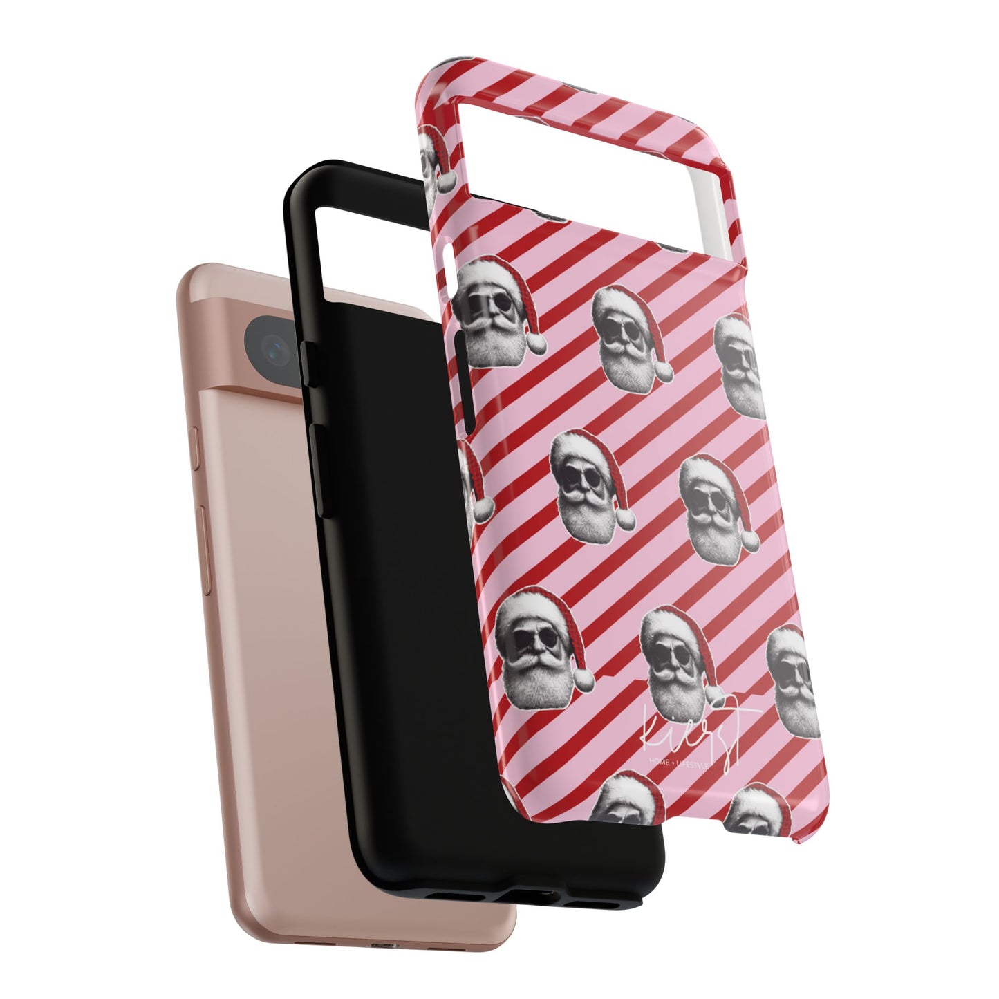 Holiday 25 Cool Santa on Pink and Red Diagonal Striped Google Pixel Phone Case
