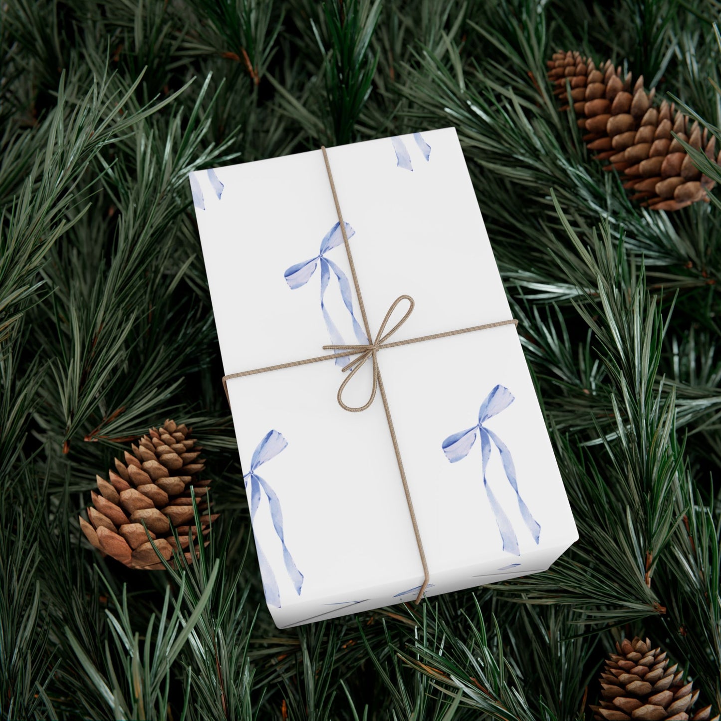 Delicate Blue Bow Gift Wrapping Paper – Hand-Painted Style Ribbon Pattern on White