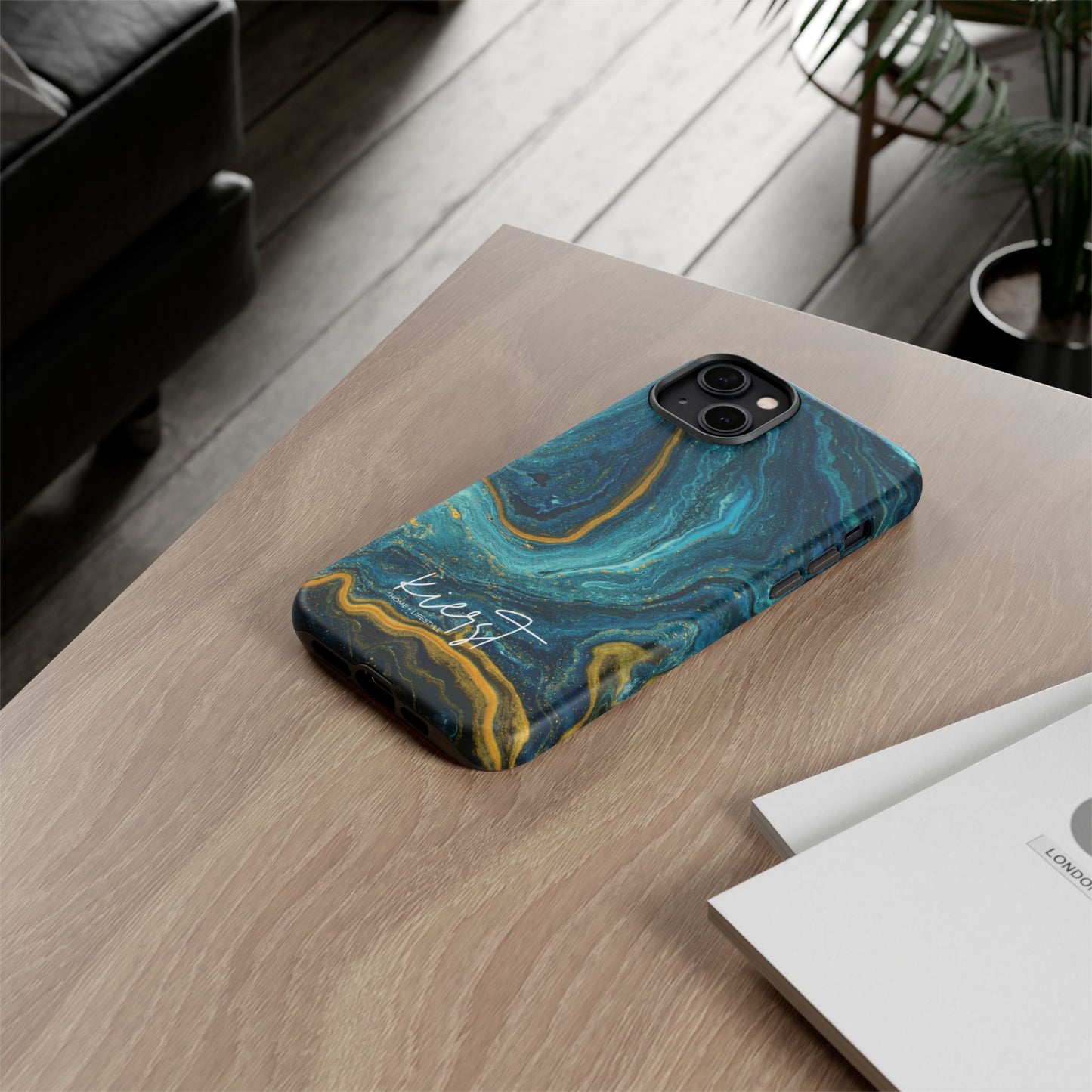 Gold & Teal Marble iPhone Case | Swirled Boldness, Everyday Luxury