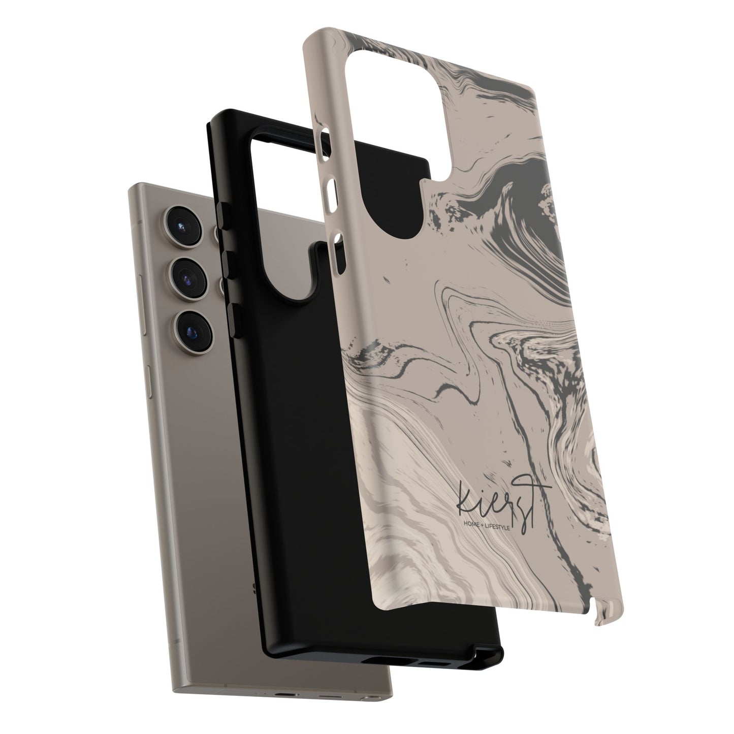 Cream, Grey, and Taupe Marble Samsung Galaxy Phone Case | Rich Swirls, Neutral Motion