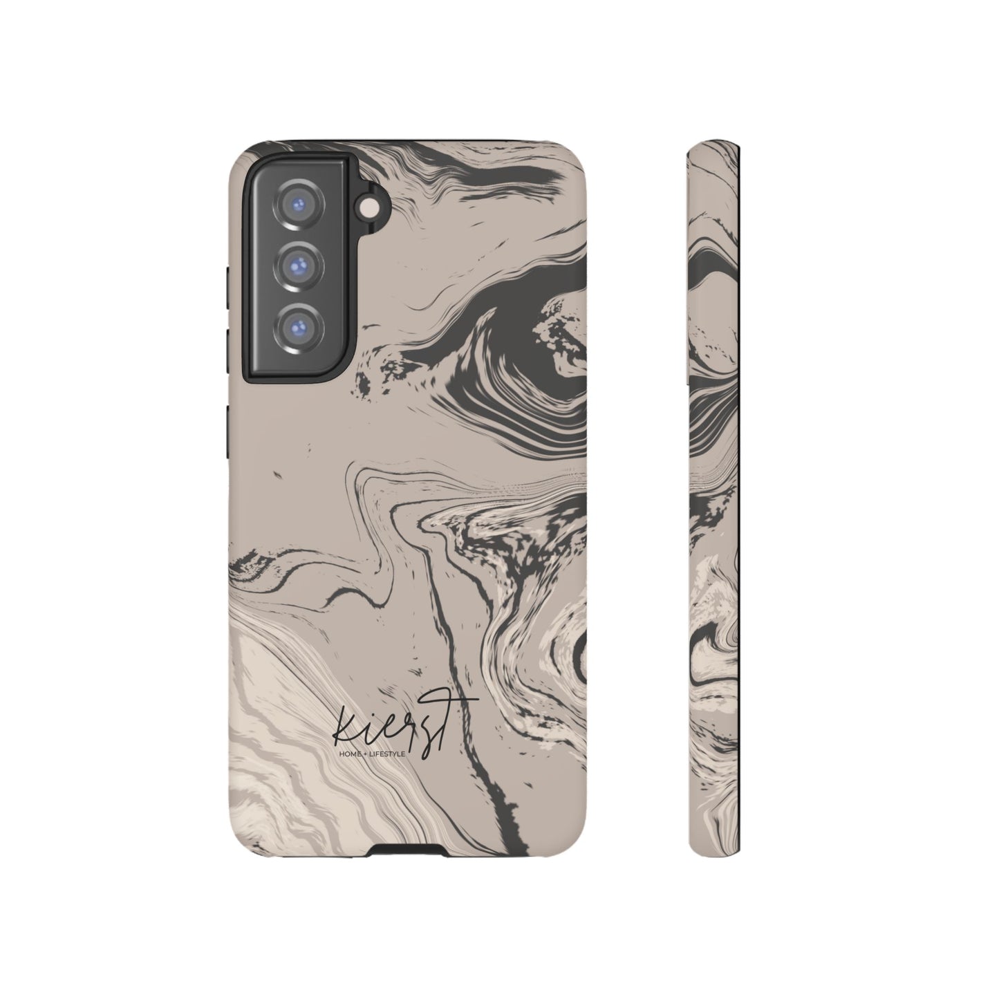 Cream, Grey, and Taupe Marble Samsung Galaxy Phone Case | Rich Swirls, Neutral Motion