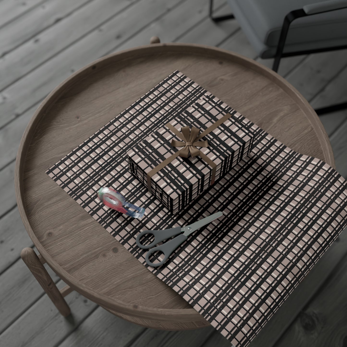 Modern Plaid Gift Wrapping Paper – Taupe, Black & Subtle Glitter Print