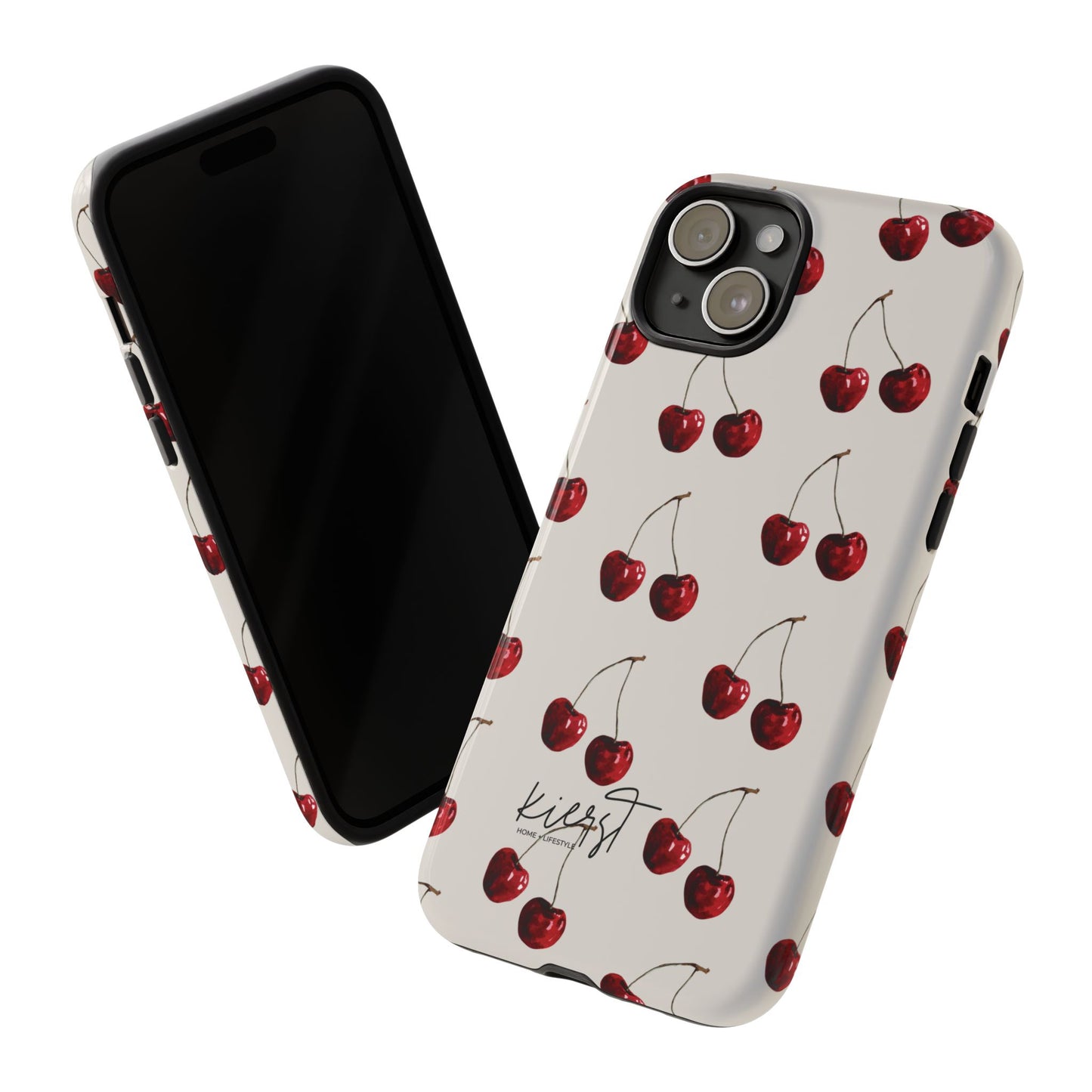Moody Cherry Stems on White Bone iPhone Case | Timeless Contrast With A Twist of Charm