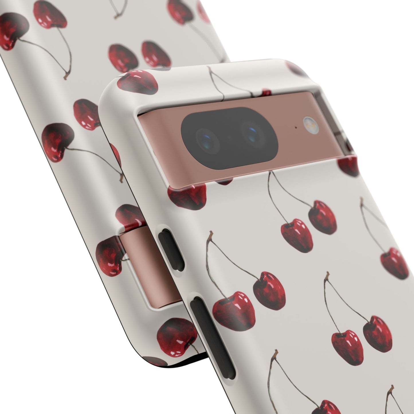 Moody Cherry Stems on White Bone Google Pixel Case | Sultry Minimalism Meets Everyday Utility