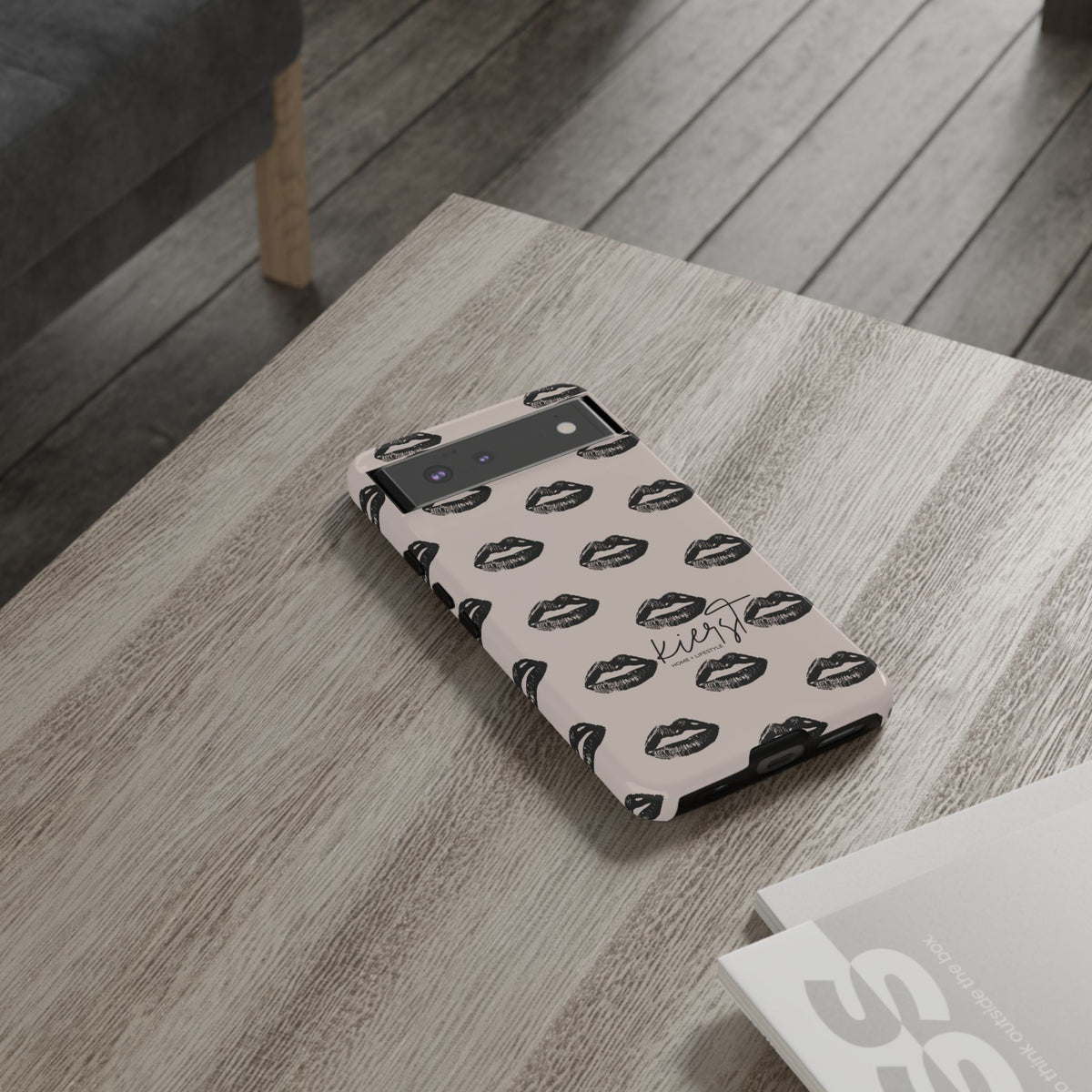 Black Lips on Oat Google Pixel Case | Minimalist Neutrals with a Bold Edge