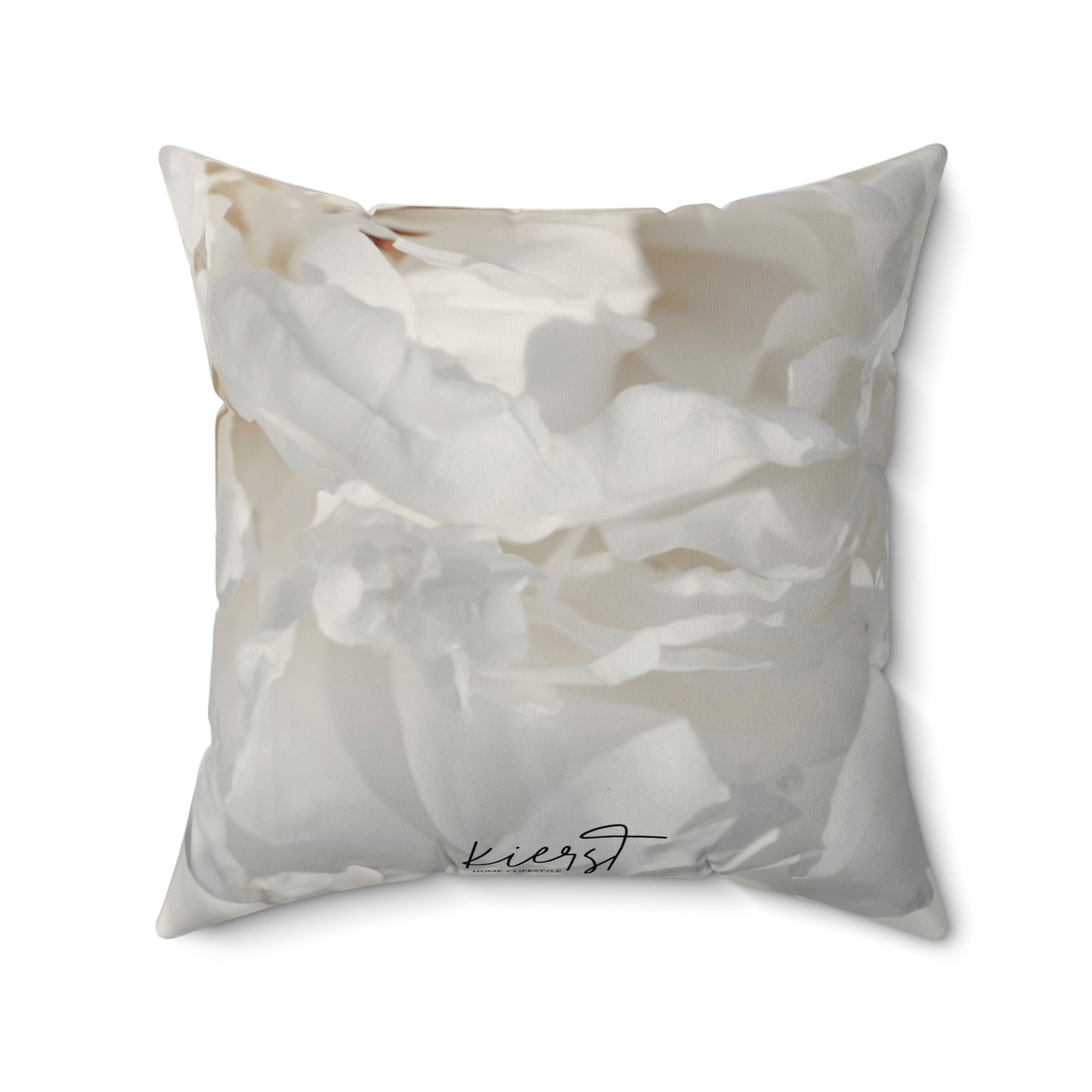 White Peony Printed Square Pillow – Soft Neutrals, Seamless Style