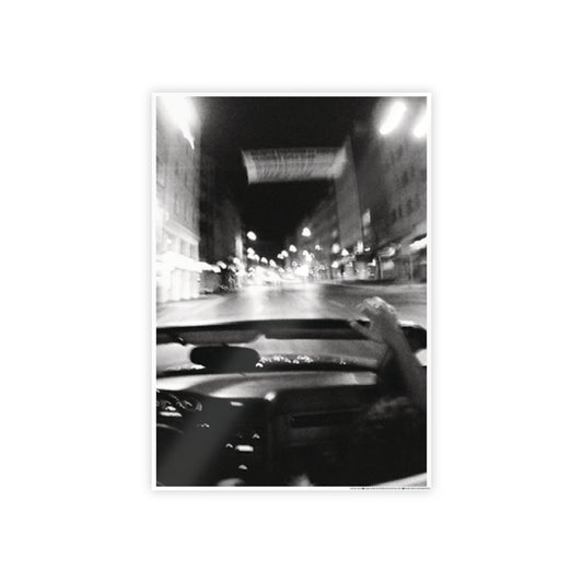 Blurry City Drive B+W Gloss Poster | Vintage Editorial Night Photography Wall Art