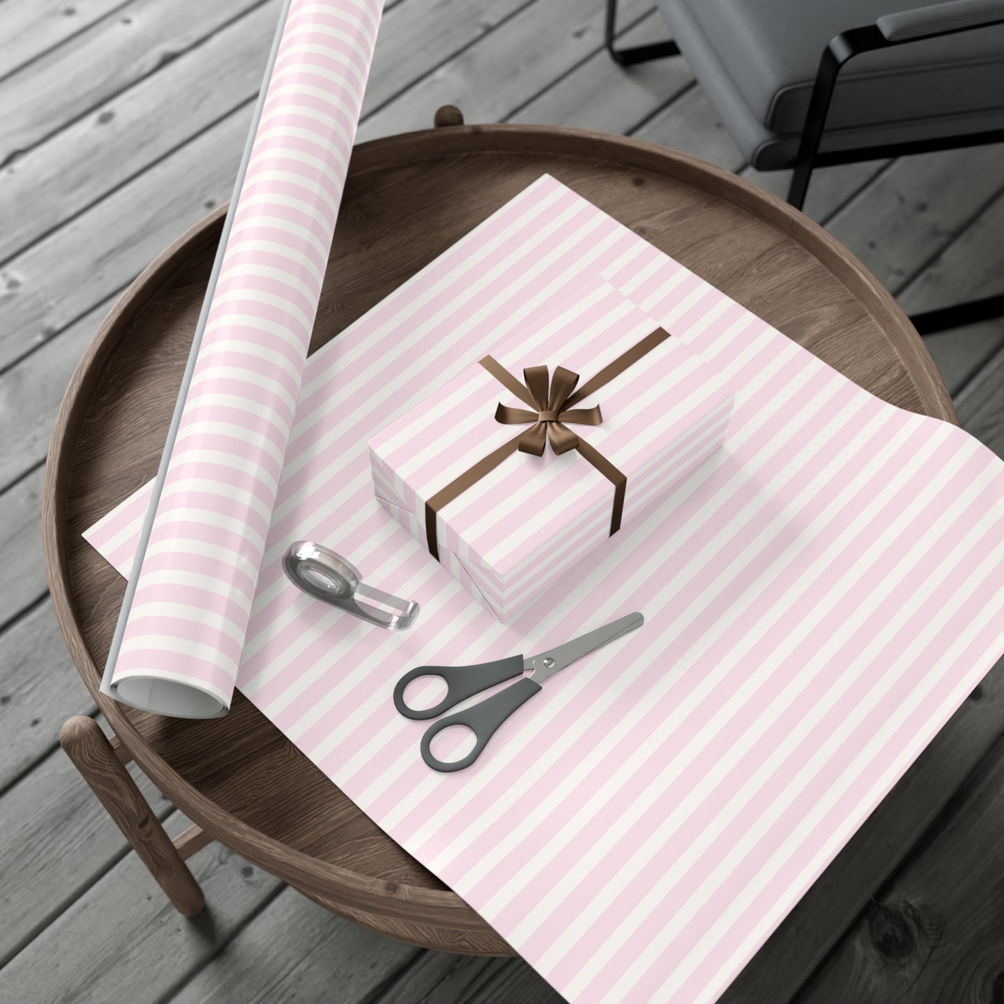kierst Signature Pink and Cream Striped Wrapping Paper