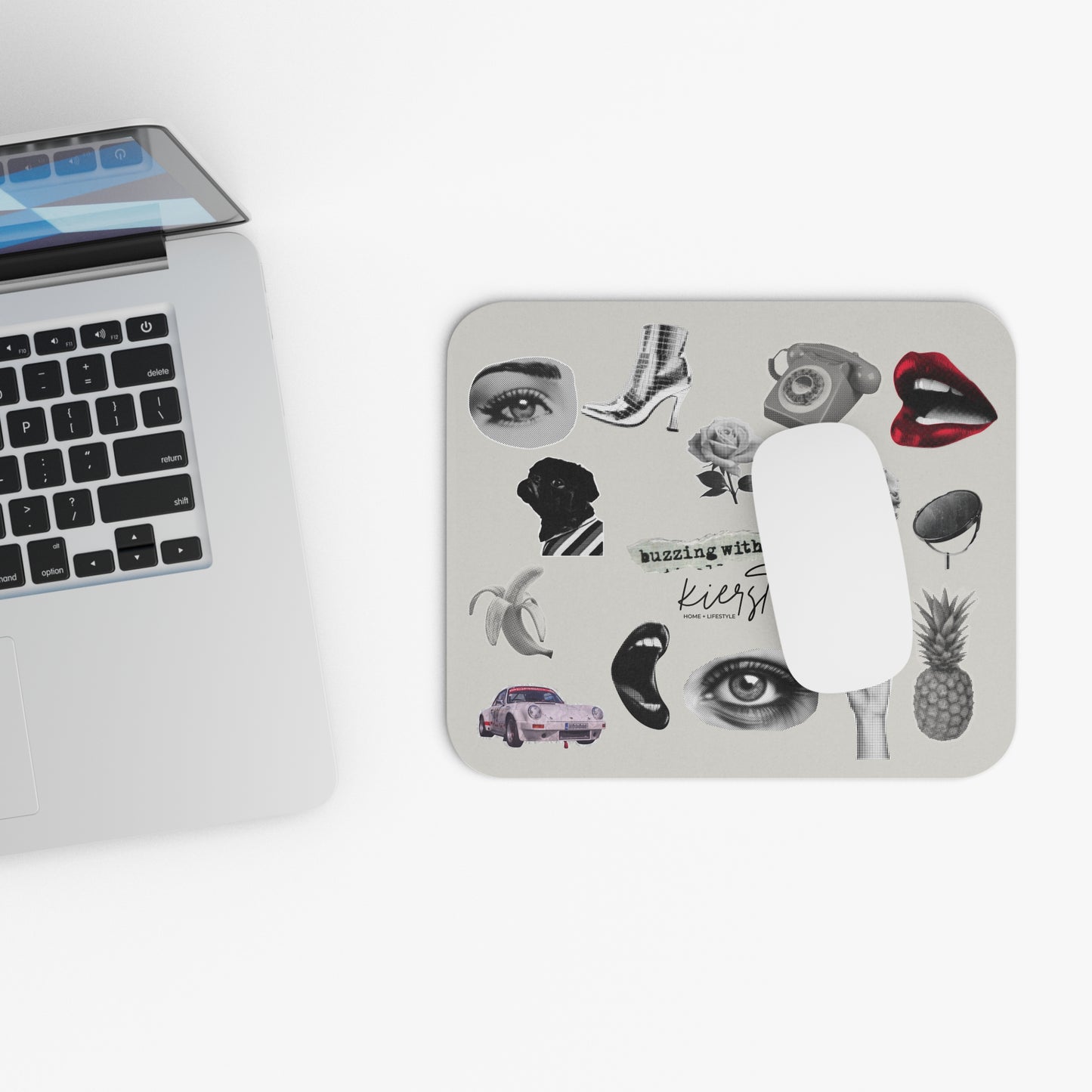 Retro Collage Sticker Mouse Pad – Vintage Aesthetic Desk Accessory