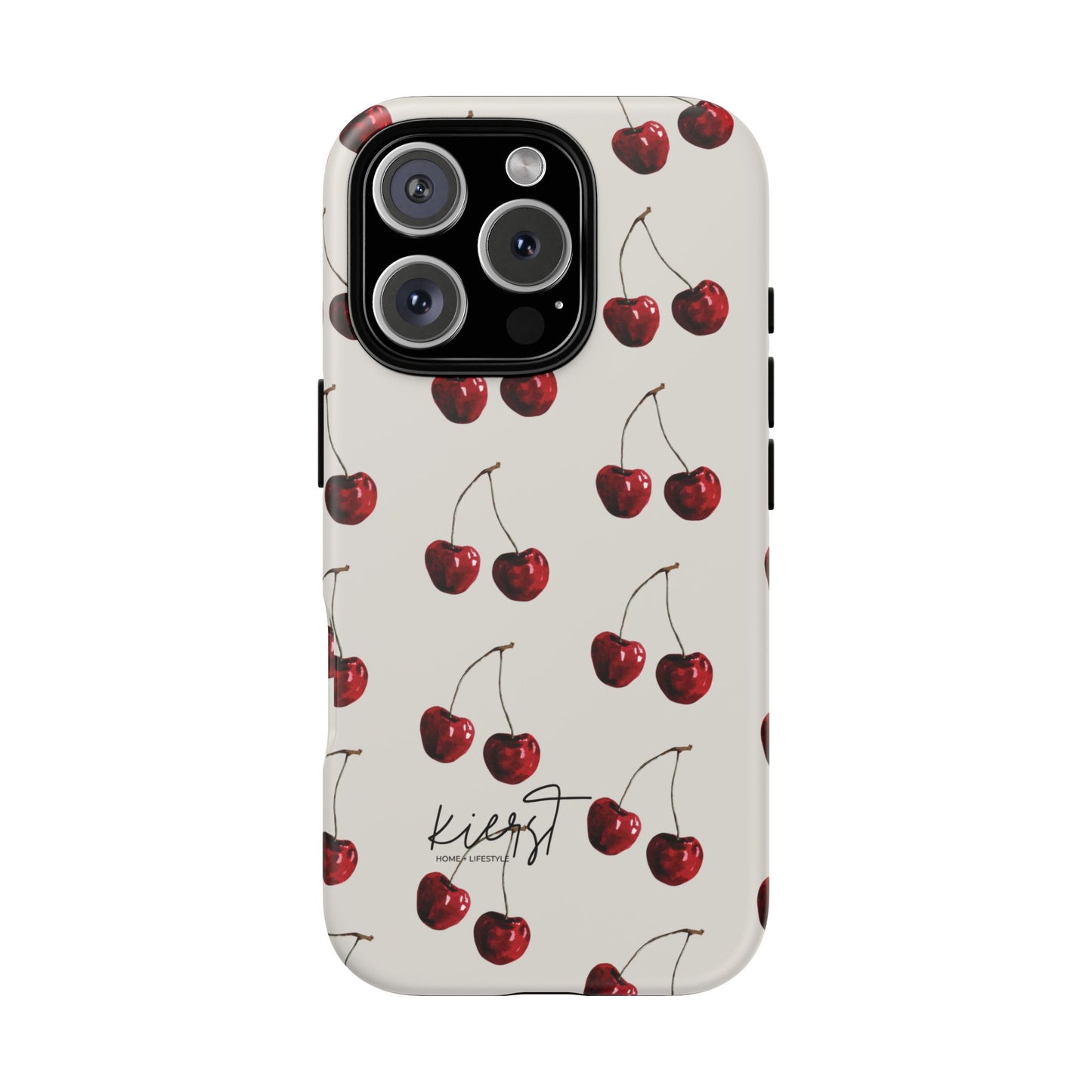 Moody Cherry Stems on White Bone iPhone Case | Timeless Contrast With A Twist of Charm