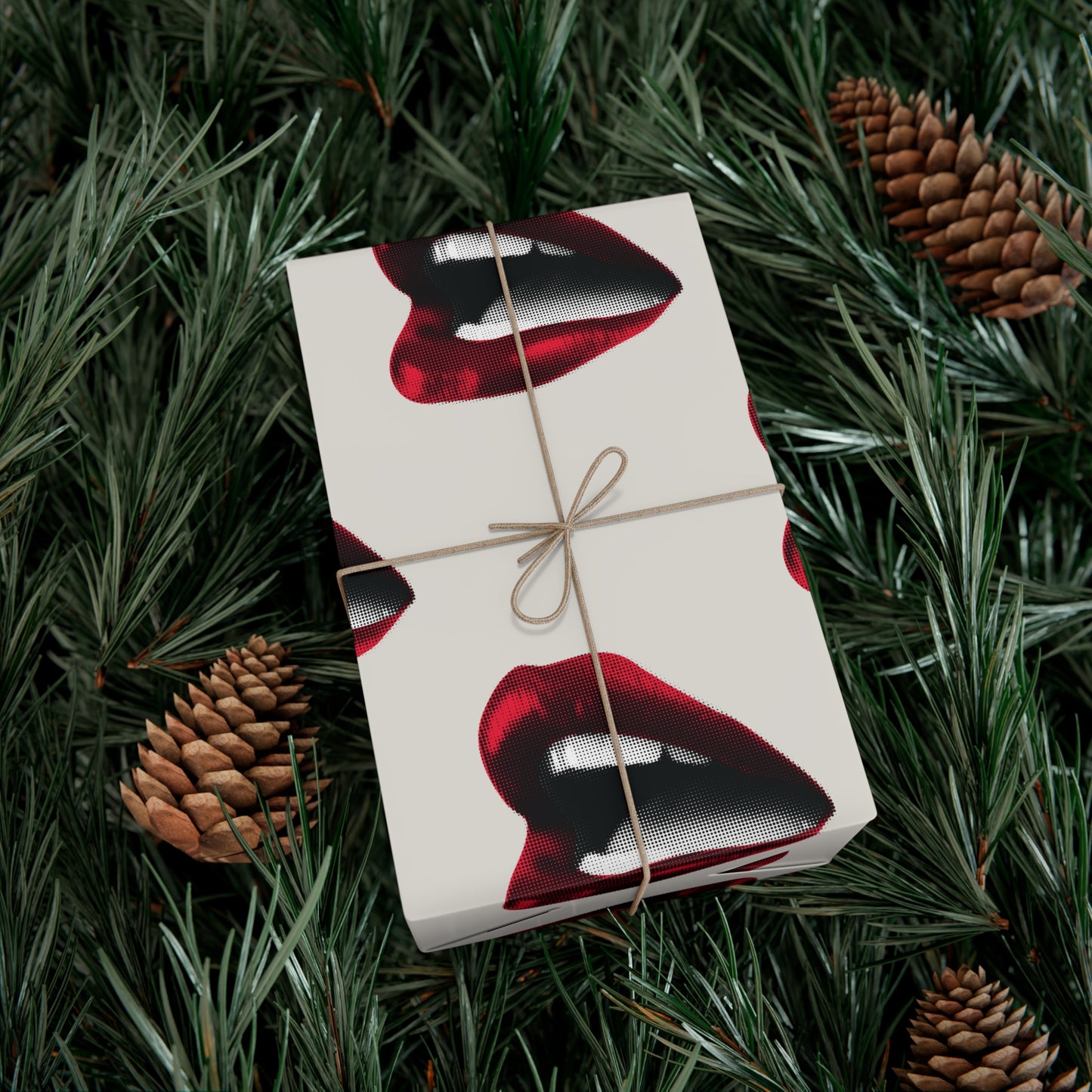 Vintage Red Lips Gift Wrapping Paper ā Glossy Pop Art Mouths on Bone Color