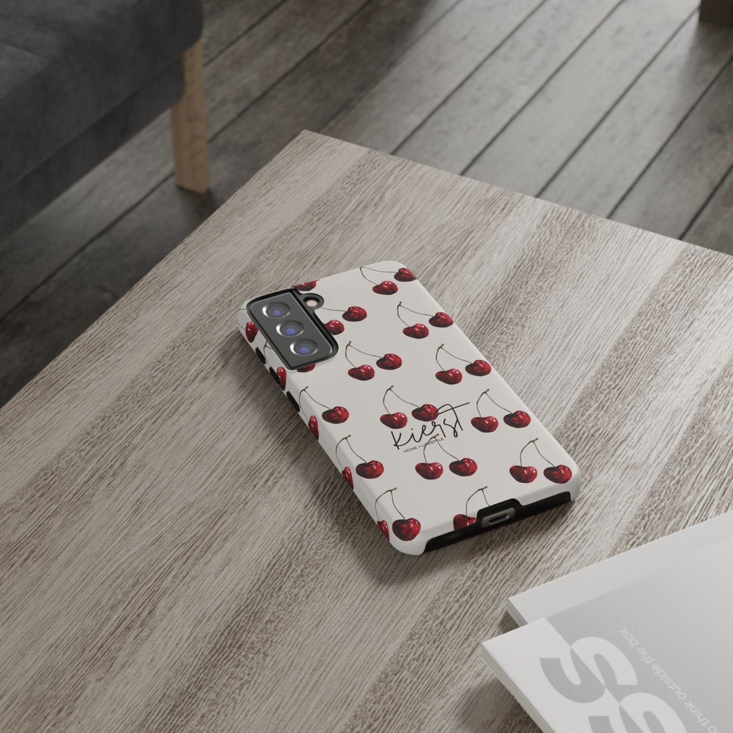 Moody Cherry Stems on White Bone Samsung Galaxy Case | Understated Luxury With A Playful Bite