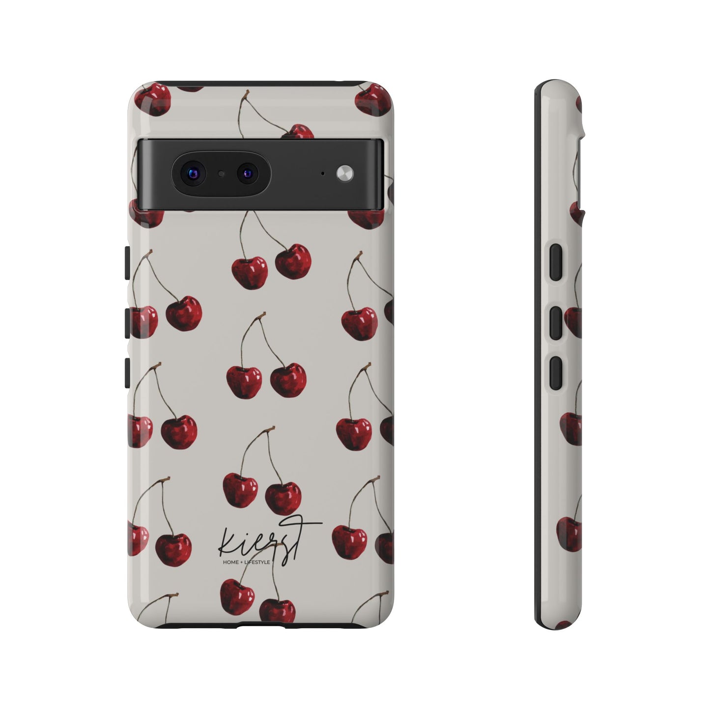 Moody Cherry Stems on White Bone Google Pixel Case | Sultry Minimalism Meets Everyday Utility