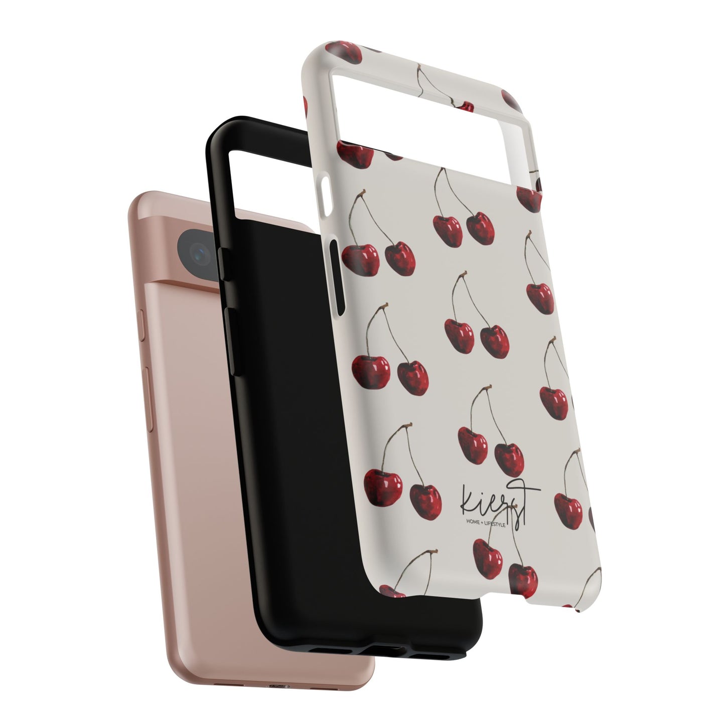 Moody Cherry Stems on White Bone Google Pixel Case | Sultry Minimalism Meets Everyday Utility