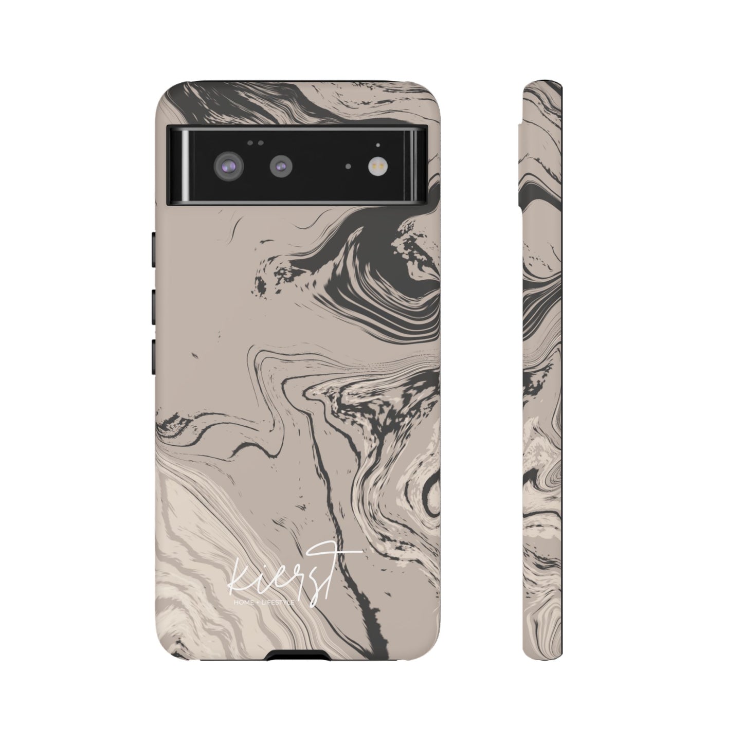 Cream, Grey, and Taupe Marble Google Pixel Case | Grounded Neutrals, Expressive Detail