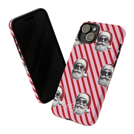 Holiday 25 Cool Santa on Pink and Red Diagonal Striped iPhone Case