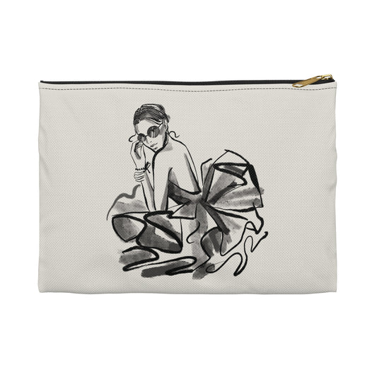 Tulle Gown Fashion Sketch Accessory Pouch – Bone White with Editorial Flair