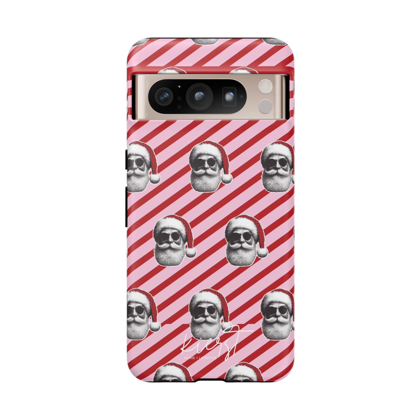 Holiday 25 Cool Santa on Pink and Red Diagonal Striped Google Pixel Phone Case