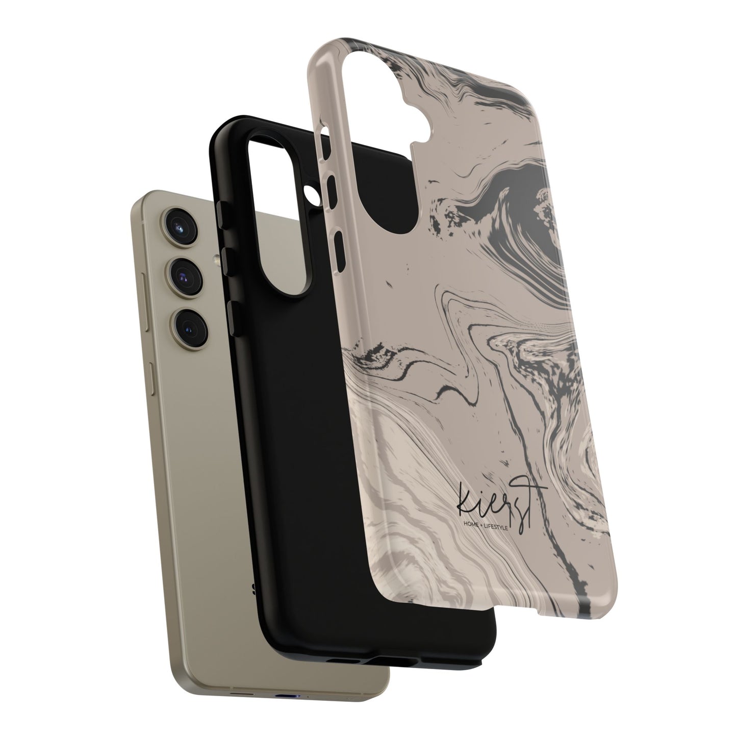 Cream, Grey, and Taupe Marble Samsung Galaxy Phone Case | Rich Swirls, Neutral Motion