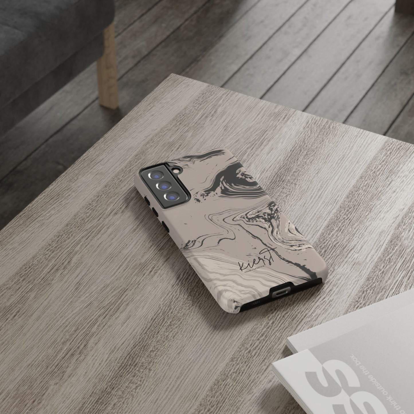 Cream, Grey, and Taupe Marble Samsung Galaxy Phone Case | Rich Swirls, Neutral Motion