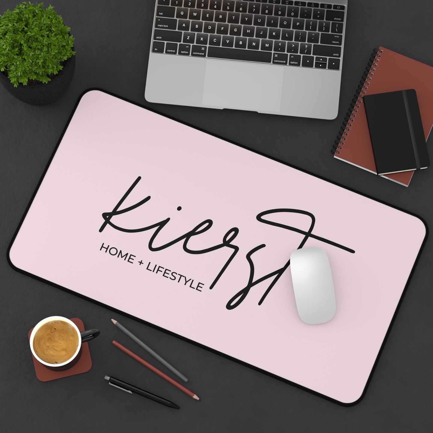 Signature Pink Desk Mat with kierst Logo | Luxe Brand-Inspired Workspace