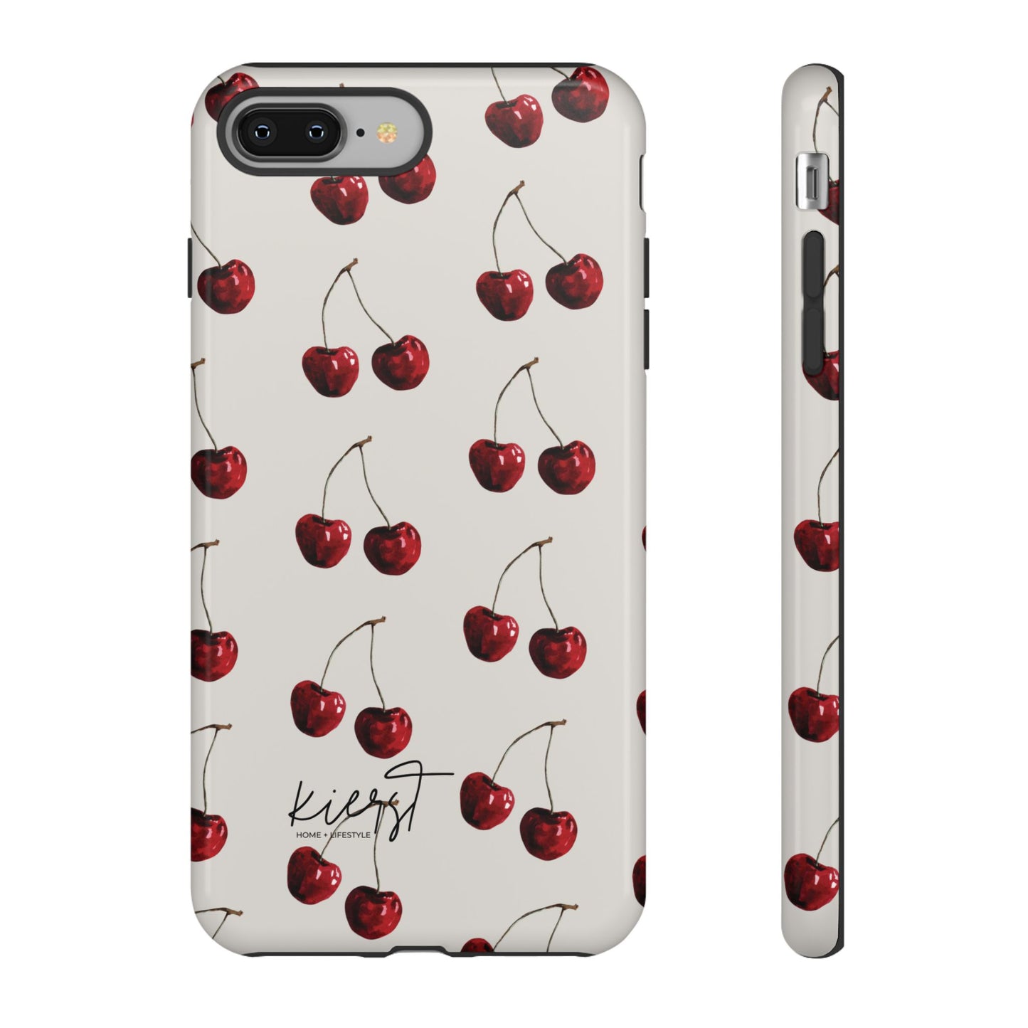 Moody Cherry Stems on White Bone iPhone Case | Timeless Contrast With A Twist of Charm