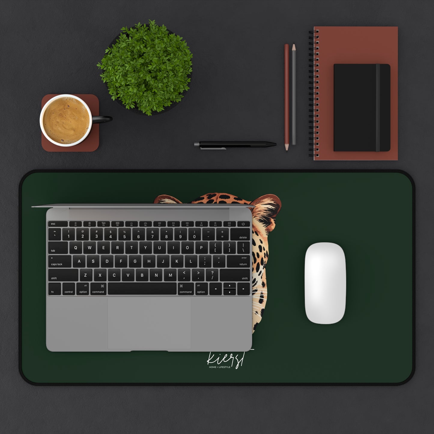 Leopard Head on Signature Midnight Pine Desk Mat