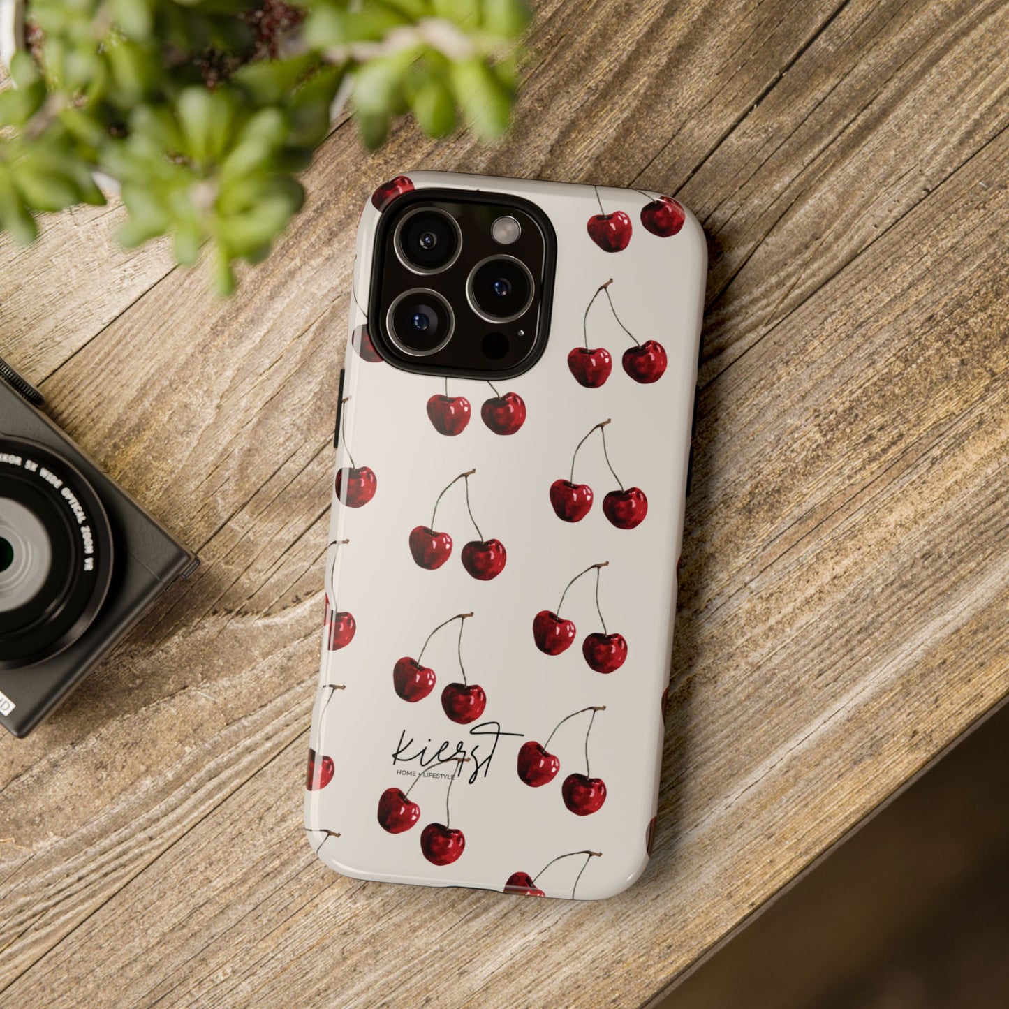 Moody Cherry Stems on White Bone iPhone Case | Timeless Contrast With A Twist of Charm