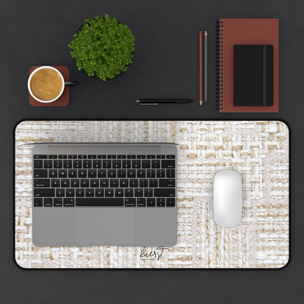 Cream + Gold Tweed Print Desk Mat