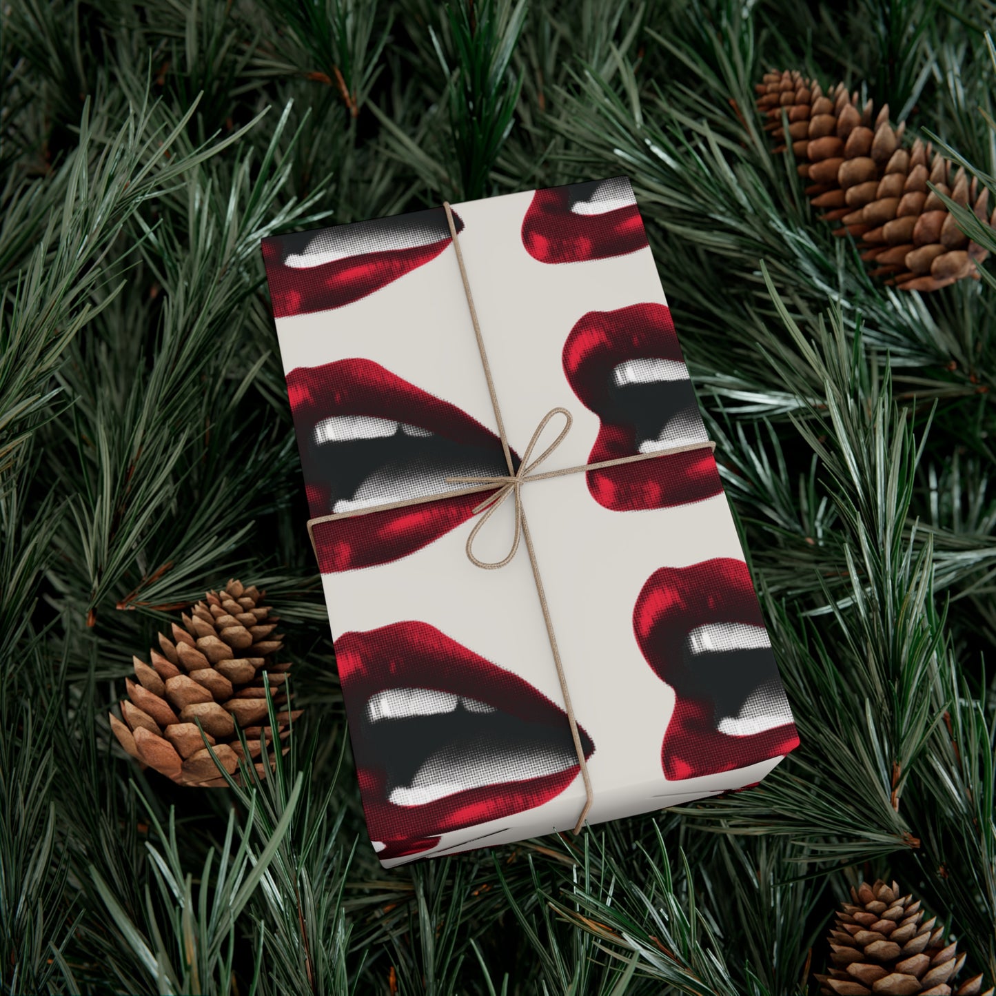 Vintage Red Lips Gift Wrapping Paper ā Glossy Pop Art Mouths on Bone Color