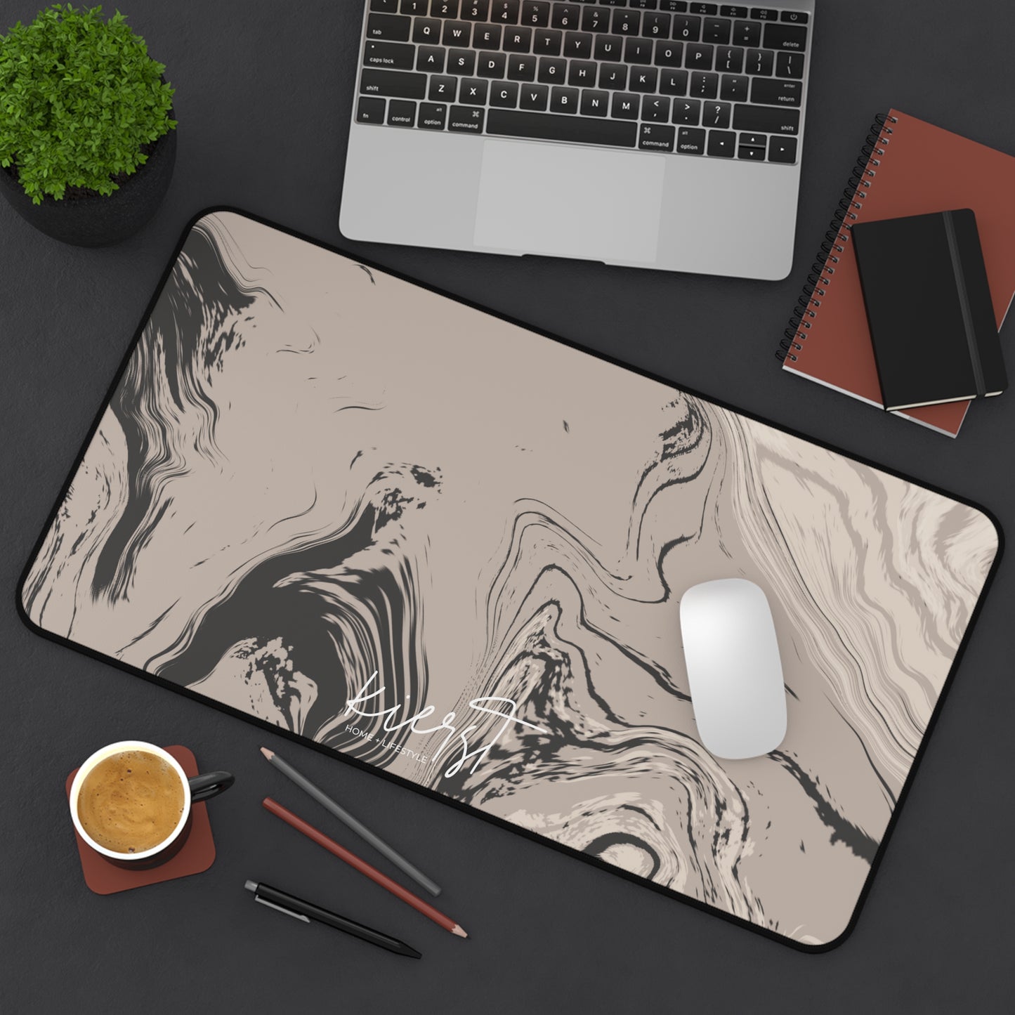 Cream, Grey, and Taupe Marble Desk Mat | Earthy Elegance for the Everyday