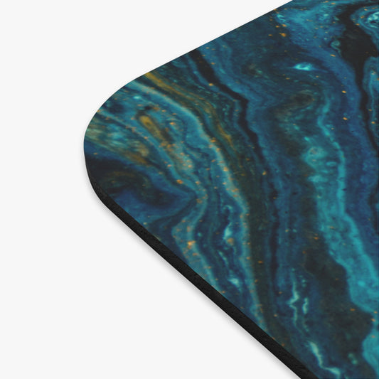 Gold & Teal Marble Mouse Pad – Deep Blue Swirl with Yellow Accents