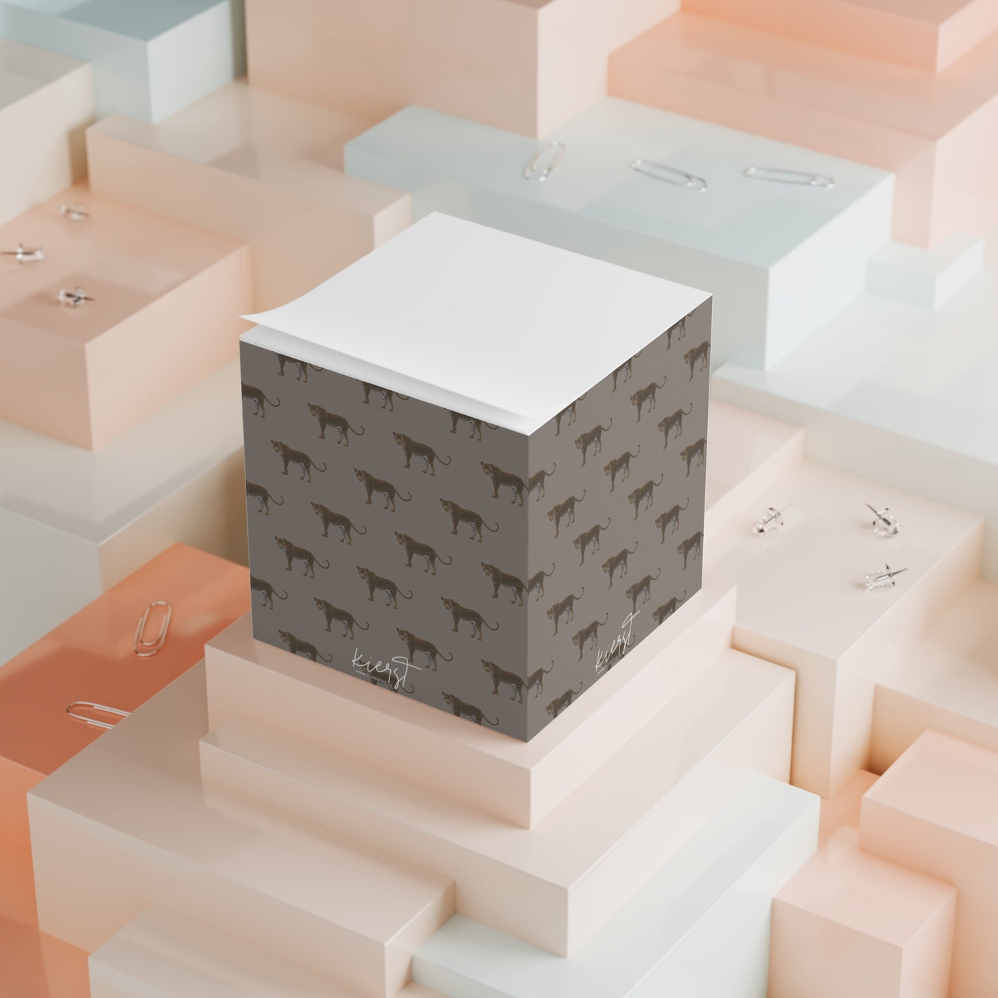 Leopards on Taupe Sticky Note Cube | Subtle Power, Soft Strength