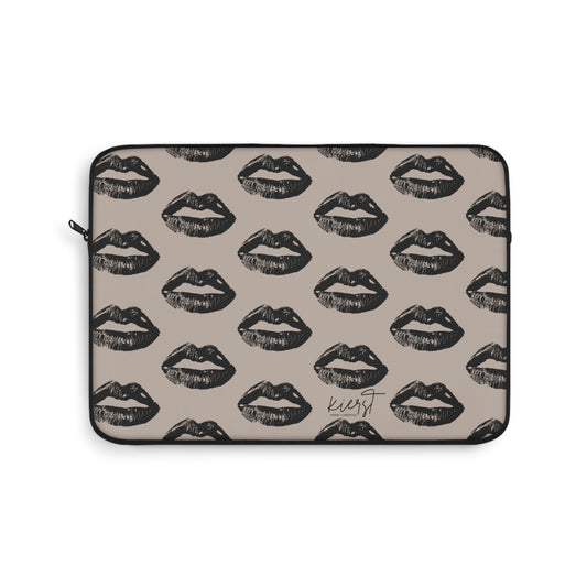 Black Lips on Oat Laptop Sleeve | Soft Neutrals, Bold Mood
