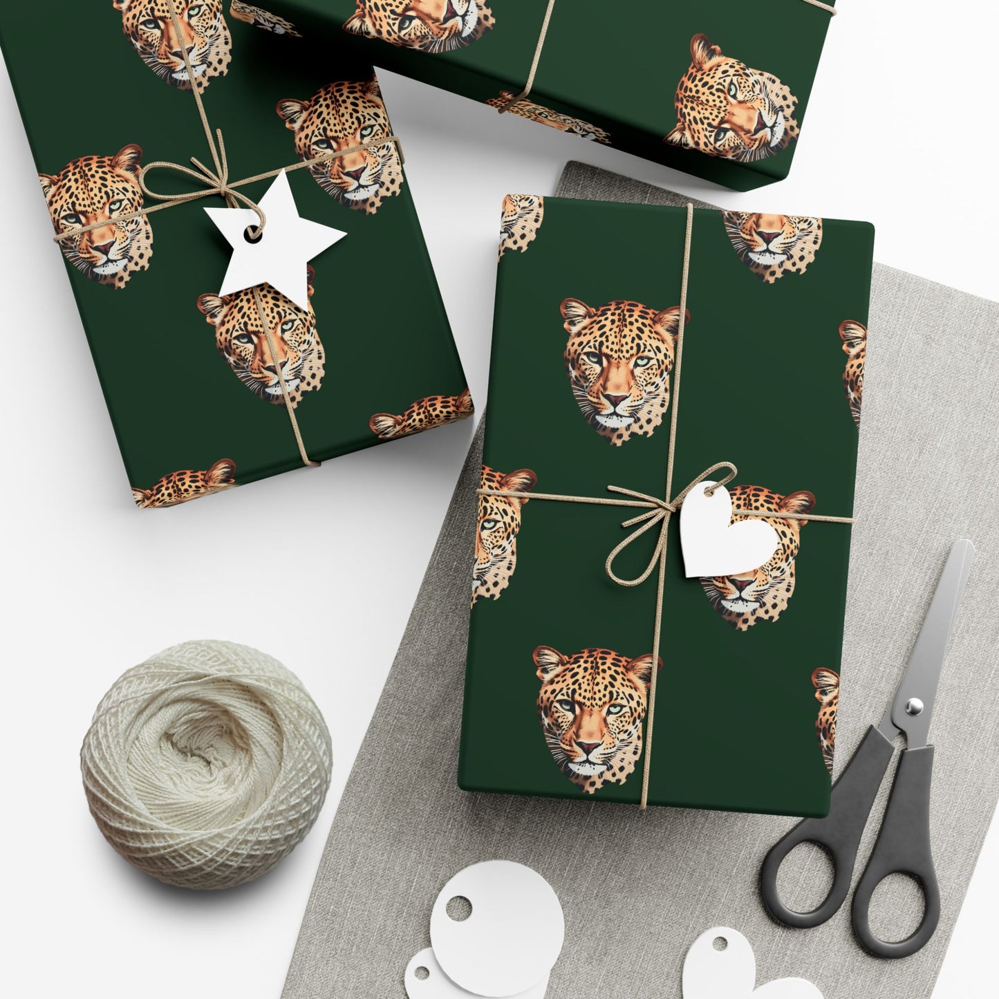 Leopard Head on Signature Midnight Pine Wrapping Paper