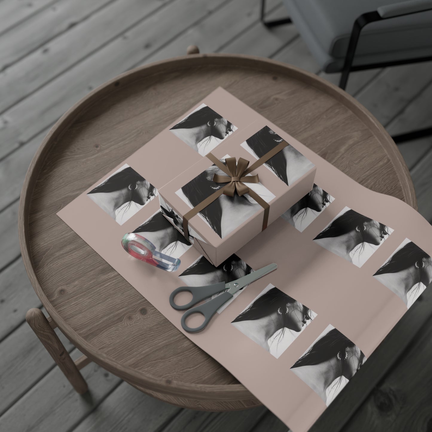 Black + White Fashion Portrait Wrapping Paper