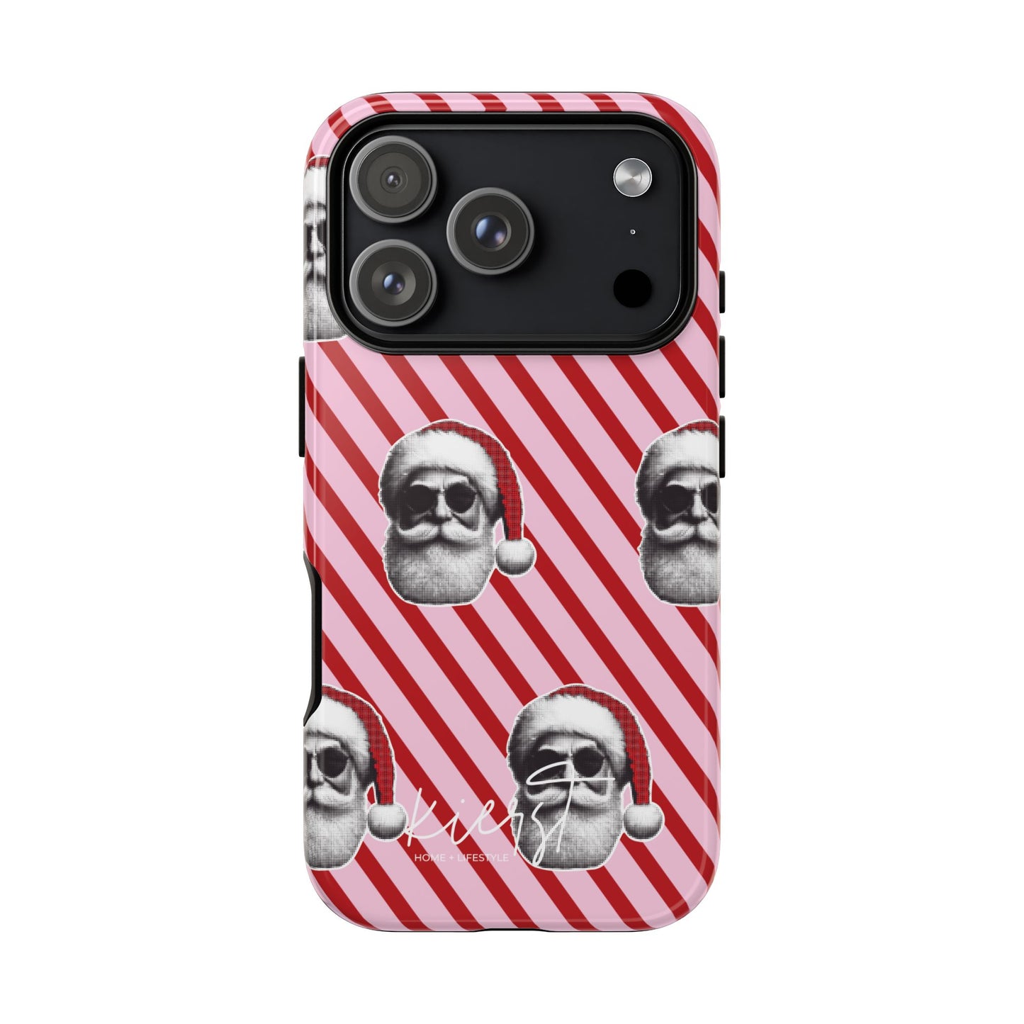 Holiday 25 Cool Santa on Pink and Red Diagonal Striped iPhone Case